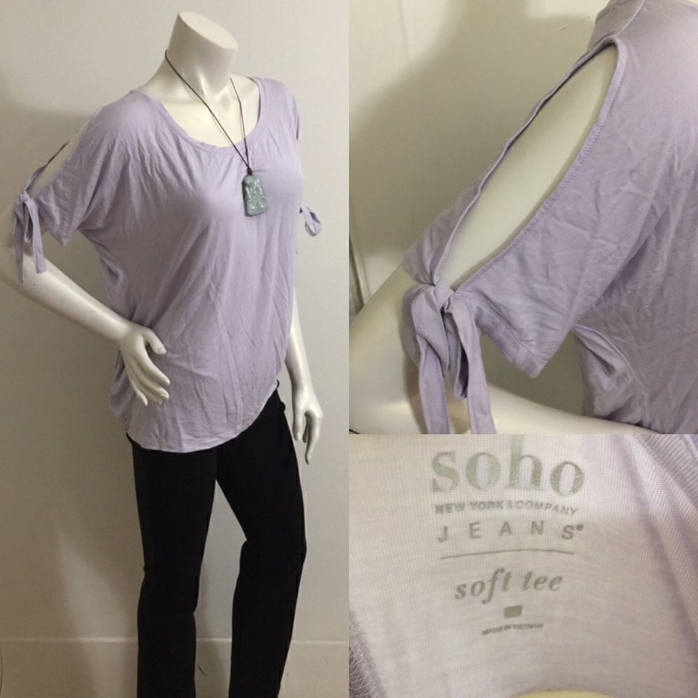 SoHo NY&CO Lavender cold shoulder tie sleeve Tee